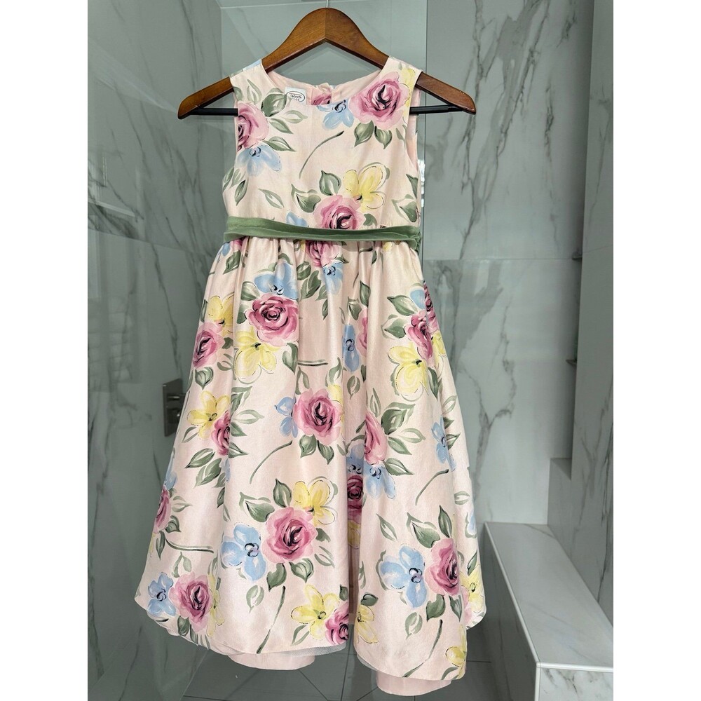 Vintage Talbots Girls Sleeveless Floral Dress 100% Silk Size 8 yrs